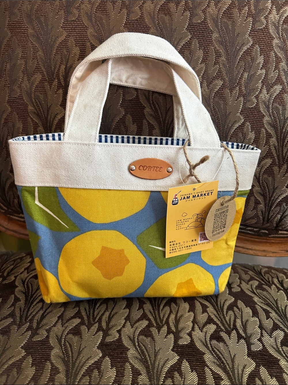 Canvas Tote Bag - Yellow Blue Print from Japan